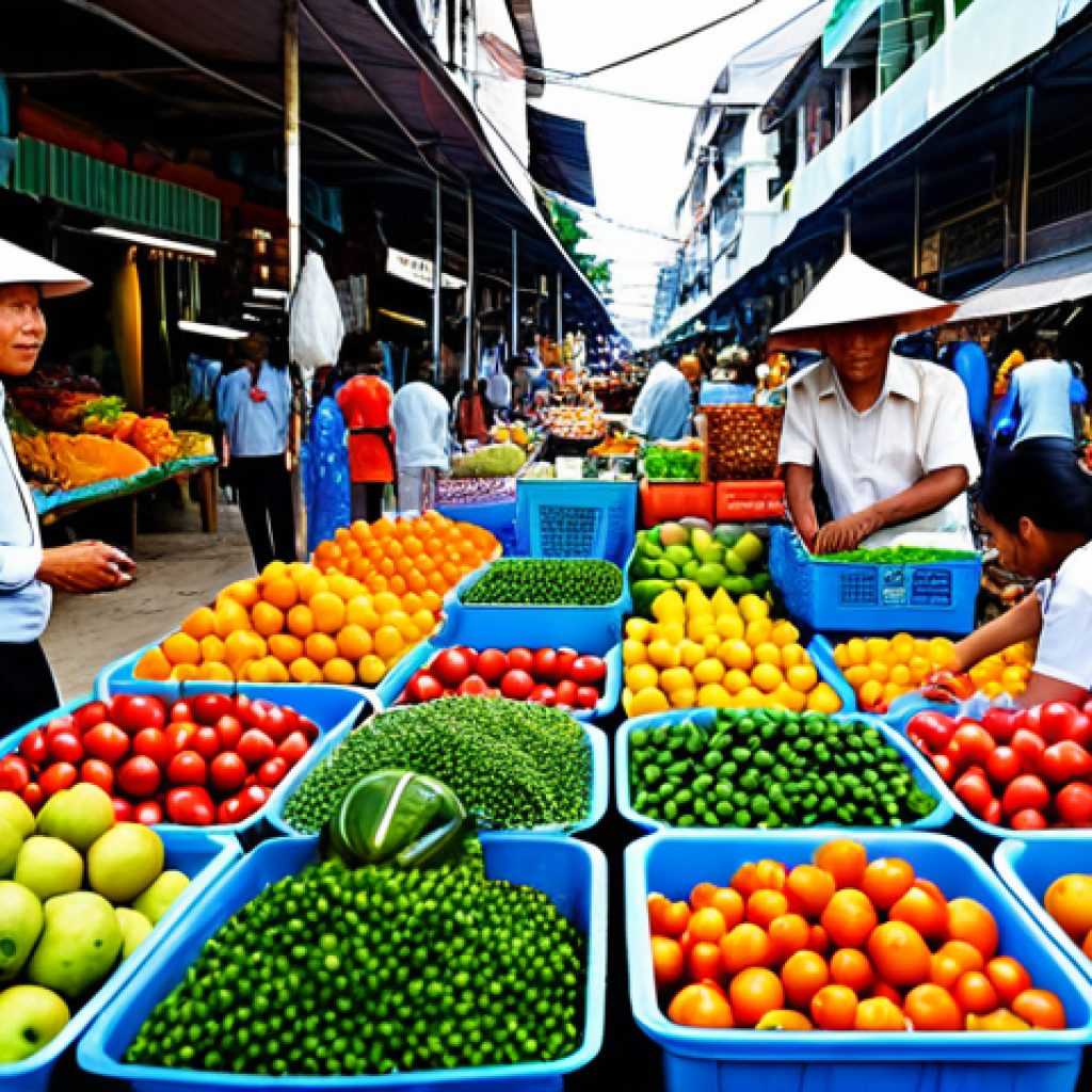 Modern Thai Marketplace**

"A bustling Thai marketplace scene, filled with vendors selling colorful fruits and vegetables, appropriate attire, modest clothing, family-friendly atmosphere, safe for work, perfect anatomy, correct proportions, natural pose, professional photography, high quality, vibrant colors, shallow depth of field."

**