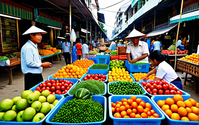 Modern Thai Marketplace**

"A bustling Thai marketplace scene, filled with vendors selling colorful fruits and vegetables, appropriate attire, modest clothing, family-friendly atmosphere, safe for work, perfect anatomy, correct proportions, natural pose, professional photography, high quality, vibrant colors, shallow depth of field."

**