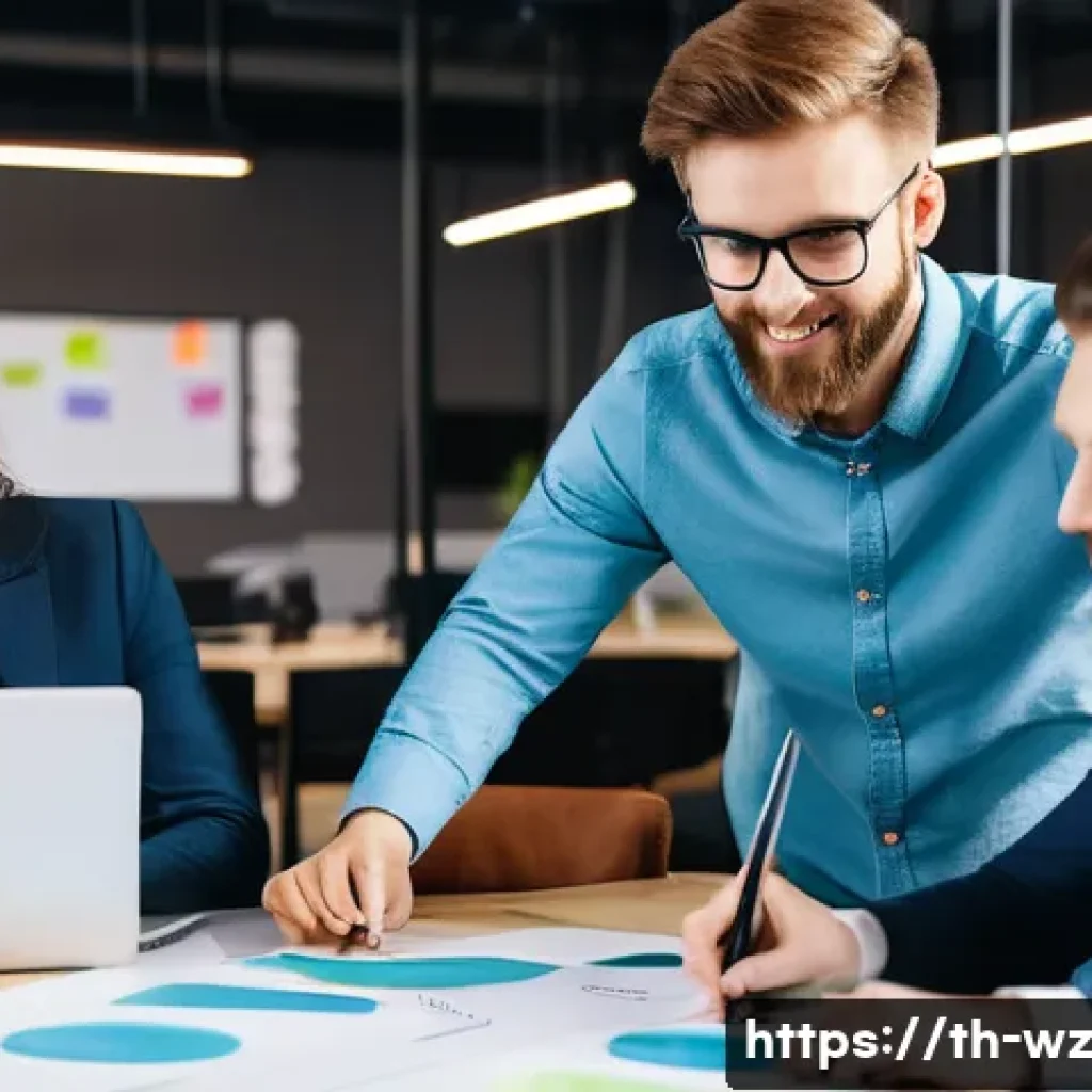 MVP 필요성에 대한 벤치마킹 - A professional startup team in a modern co-working space, focused on strategic MVP planning. The sce...