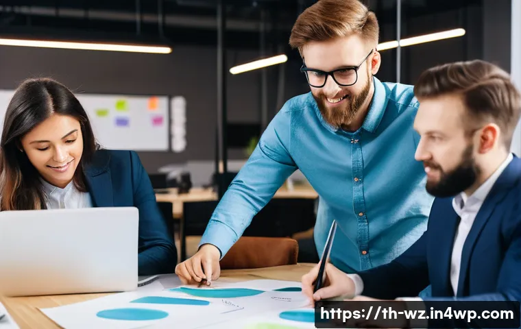 MVP 필요성에 대한 벤치마킹 - A professional startup team in a modern co-working space, focused on strategic MVP planning. The sce...