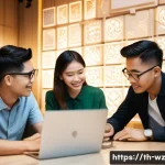 MVP를 활용한 스타트업 성장 사례 - A modern startup office scene in Bangkok, Thailand, showing a diverse team of young professionals co...