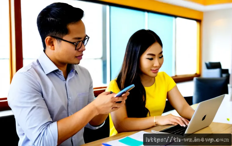 Home 29 MVP 출시 후 사용자 경험 최적화 - Photorealistic Thai startup team in a bright modern Bangkok coworking space reviewing a newly launch...